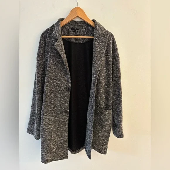 Oak + FORT Buttoned Cardigan Blazer, Heathered Grey Black, Size M oversized. - Picture 2 of 7